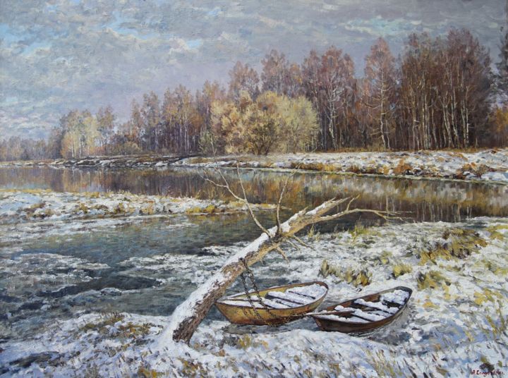 Painting titled "Весеннее пробуждение" by Andrey Soldatenko, Original Artwork, Oil