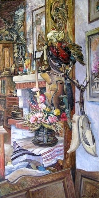 Painting titled "In collector's home" by Andrey Soldatenko, Original Artwork, Oil