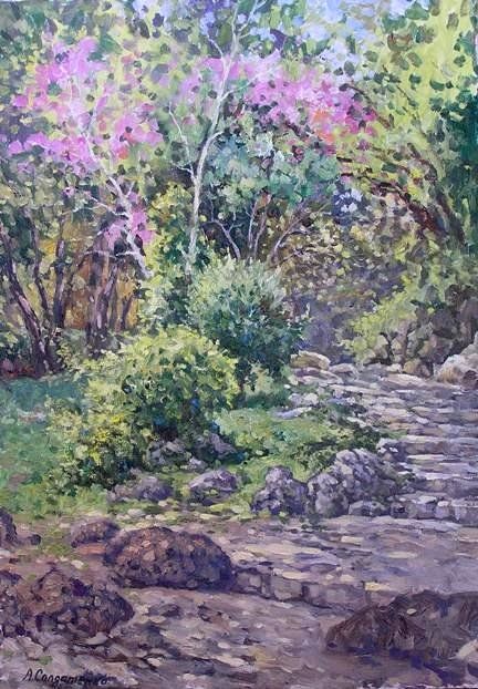 Painting titled "In the Sea Garden.…" by Andrey Soldatenko, Original Artwork, Oil
