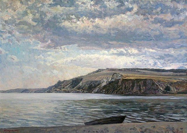 Картина под названием "Rough cliffs" - Andrey Soldatenko, Подлинное произведение искусства, Масло