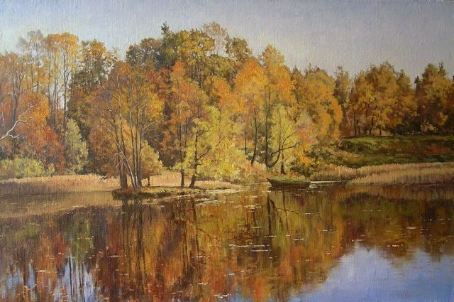 Painting titled "Autumn" by Andrey Soldatenko, Original Artwork, Oil