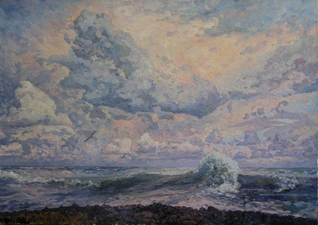 Schilderij getiteld "Seascape" door Andrey Soldatenko, Origineel Kunstwerk, Olie