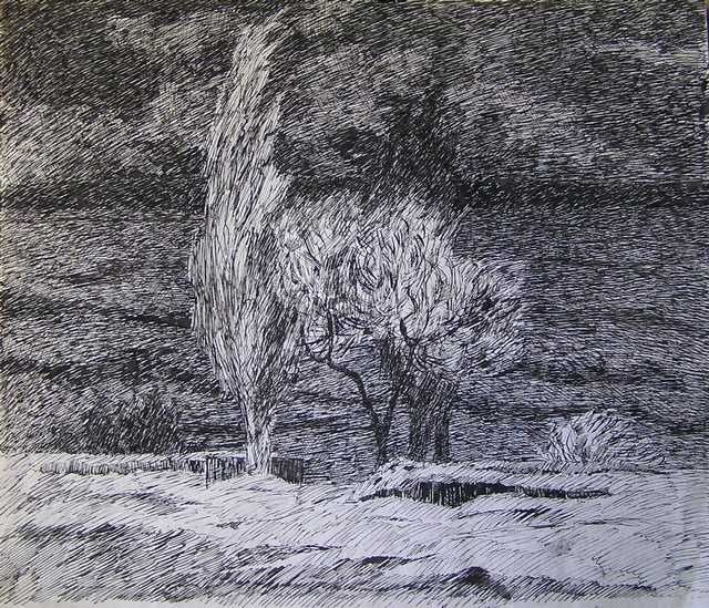 Drawing titled "Frozen River" by Andrey Soldatenko, Original Artwork, Other