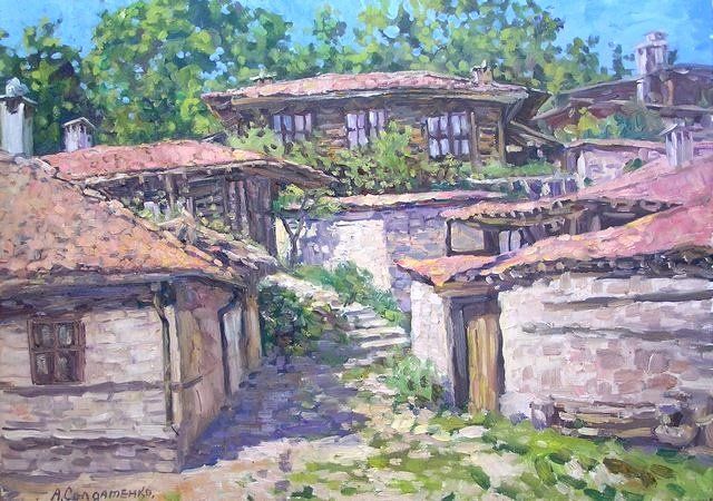 Painting titled "Bulgarian village K…" by Andrey Soldatenko, Original Artwork, Oil