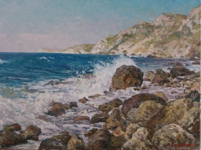 Painting titled "Tidal bore" by Andrey Soldatenko, Original Artwork, Oil