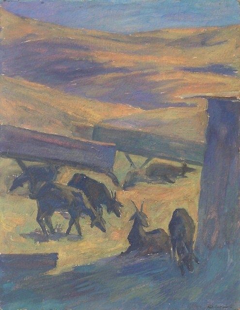 Painting titled "Goats" by Andrey Soldatenko, Original Artwork, Oil