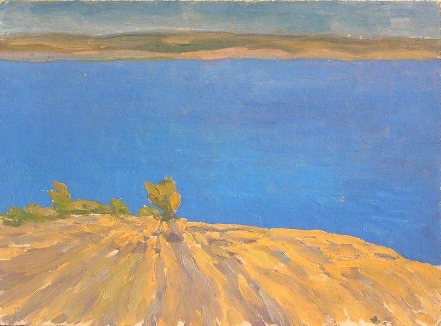 Painting titled "On the Volga" by Andrey Soldatenko, Original Artwork, Oil