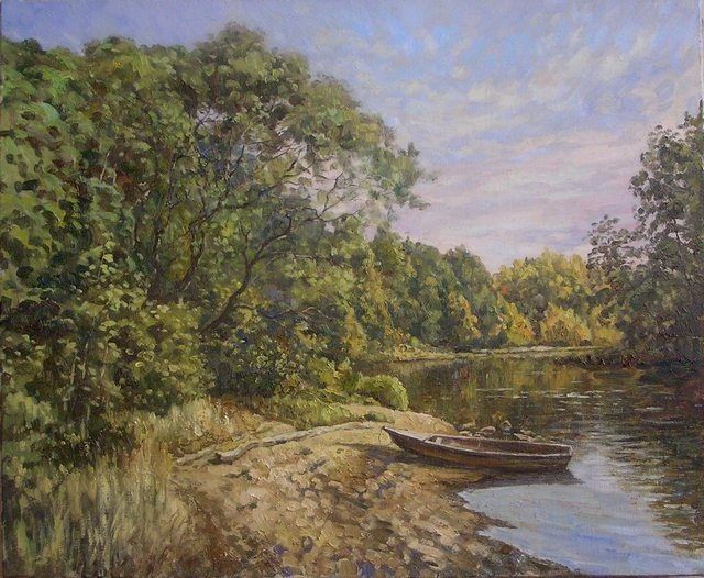 Painting titled "Warm day in late su…" by Andrey Soldatenko, Original Artwork, Oil