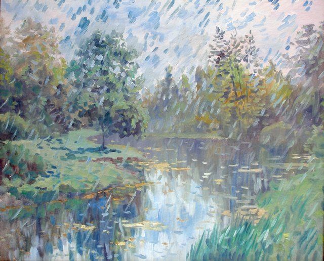 Schilderij getiteld "Rain" door Andrey Soldatenko, Origineel Kunstwerk, Olie