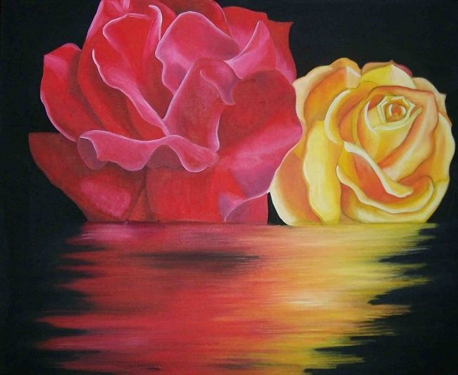 Pintura titulada "Rosas en el agua" por Sole Ska, Obra de arte original, Oleo