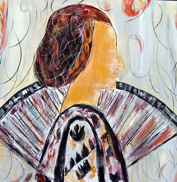 Pittura intitolato "dama con abanico II" da Soledad Fernandez, Opera d'arte originale