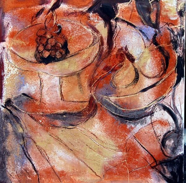 Painting titled "bodegon en ocres" by Soledad Fernandez, Original Artwork, Oil