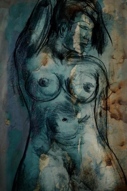 Drawing titled "desnudo azul" by Soledad Fernandez, Original Artwork, Other