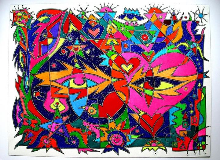 Peinture intitulée "love constellation'" par Regis Mayer, Œuvre d'art originale