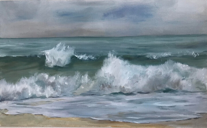 Painting titled "Vague" by Solene Briere, Original Artwork, Oil Mounted on Wood Panel