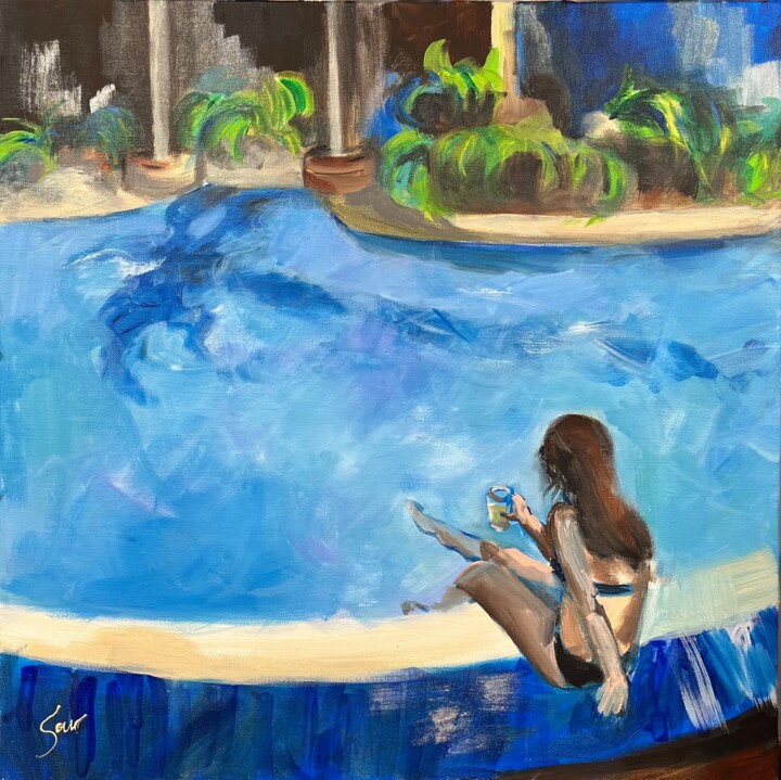 Painting titled "Chill" by Solène Maro, Original Artwork, Acrylic Mounted on Wood Stretcher frame