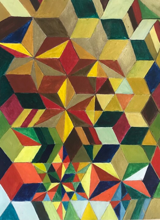 Peinture intitulée "Les carrés glissent" par Sophie Le Tellier, Œuvre d'art originale, Tempera