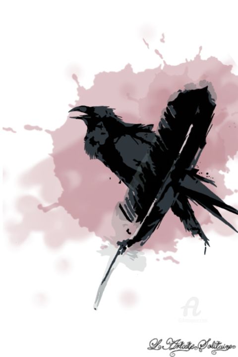 Digital Arts titled "Corbeau et plume" by L'Artiste Solitaire, Original Artwork, Digital Painting