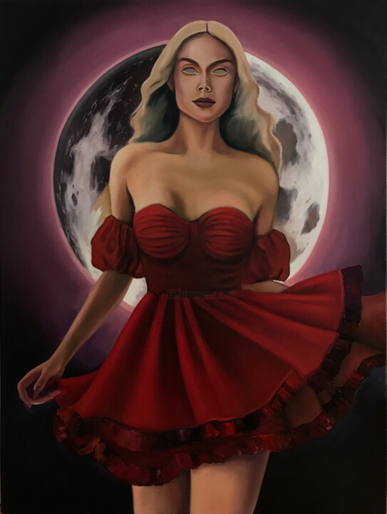 Pintura intitulada "The Moon" por Solomiia Rakush, Obras de arte originais, Óleo Montado em Armação em madeira