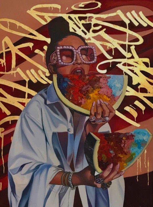 "Consuming Art or Gi…" başlıklı Tablo Solomiia Rakush tarafından, Orijinal sanat, Petrol Ahşap Sedye çerçevesi üzerine monte…