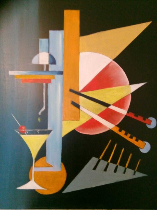 Painting titled "Geometric Cocktail" by Solomon Labonne, Original Artwork, Oil Mounted on Wood Stretcher frame