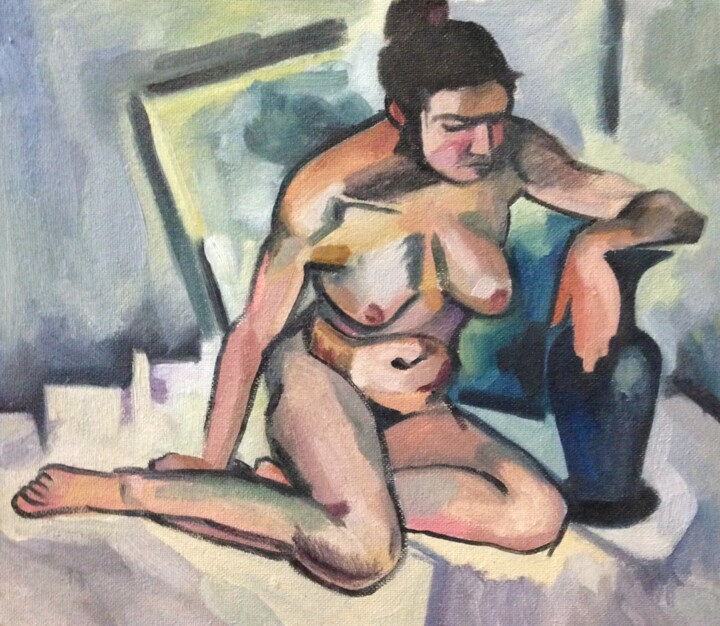 Pintura titulada "Nude model with vas…" por Solomon Tair Sharif, Obra de arte original, Oleo