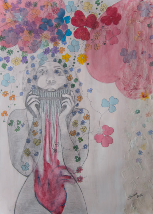 Painting titled "Coração em Festa" by Soloni Freitas, Original Art, Pencil