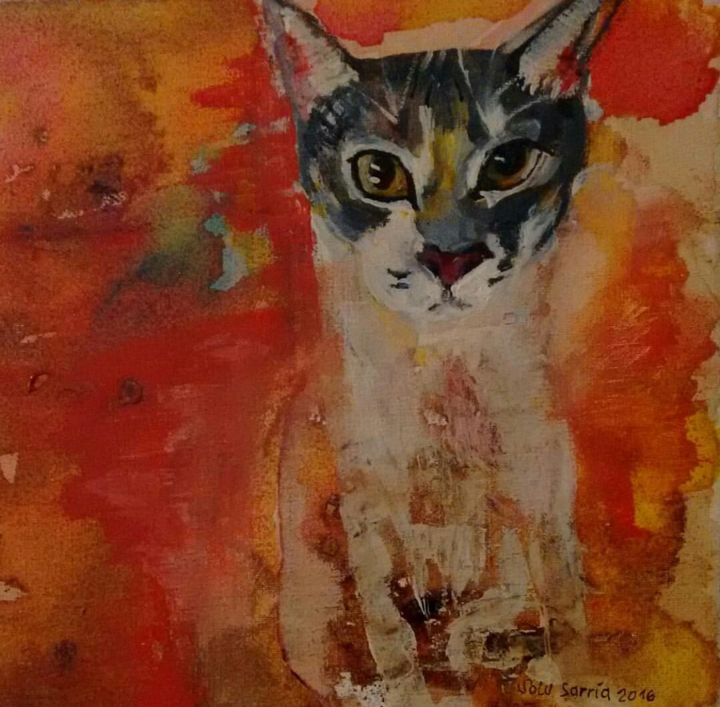 Peinture intitulée "Gato" par Soledad Sarria, Œuvre d'art originale, Huile