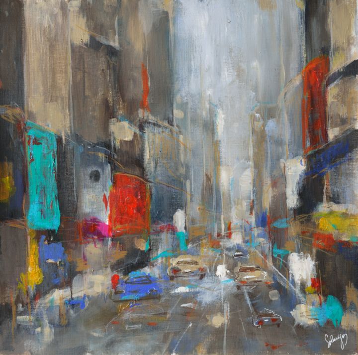 Pittura intitolato "Rainy day in New Yo…" da Solveiga, Opera d'arte originale, Acrilico