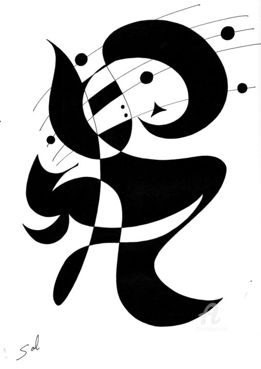 「Tango Fa」というタイトルの描画 Solveig Marty "Sol"によって, オリジナルのアートワーク, インク