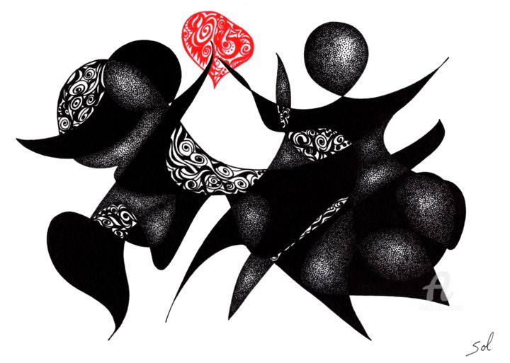 Tekening getiteld "Ourashima amoureux" door Solveig Marty "Sol", Origineel Kunstwerk, Inkt