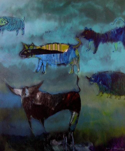 Painting titled "Animal World" by Soma, Original Artwork, Oil