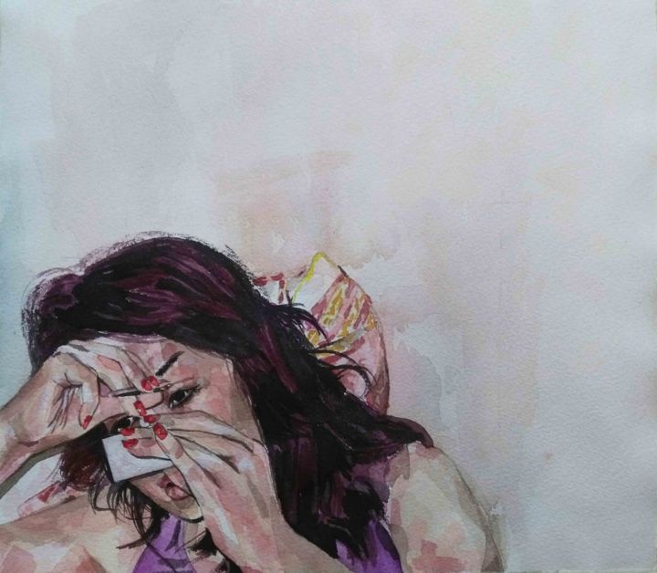 Картина под названием "tweezers" - Somayeh Faal, Подлинное произведение искусства, Акварель