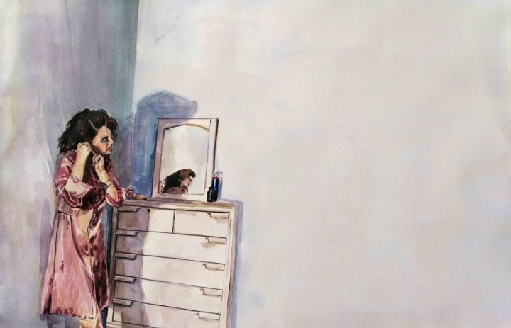 Pintura intitulada "earring" por Somayeh Faal, Obras de arte originais, Aquarela