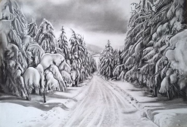 Рисунок под названием "Зимняя сказка" - Екатерина Сомова, Подлинное произведение искусства, Пастель