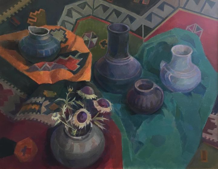 Картина под названием "Urartian jugs" - Hayk Gharagyozyan, Подлинное произведение искусства, Масло