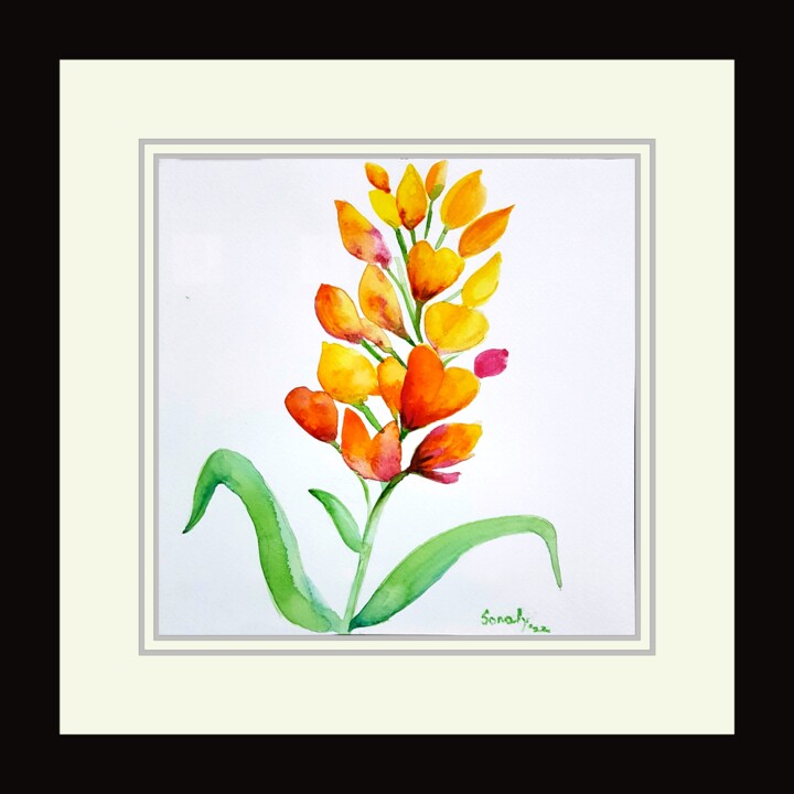 Картина под названием "Flowers 4" - Sonaly Gandhi, Подлинное произведение искусства, Акварель