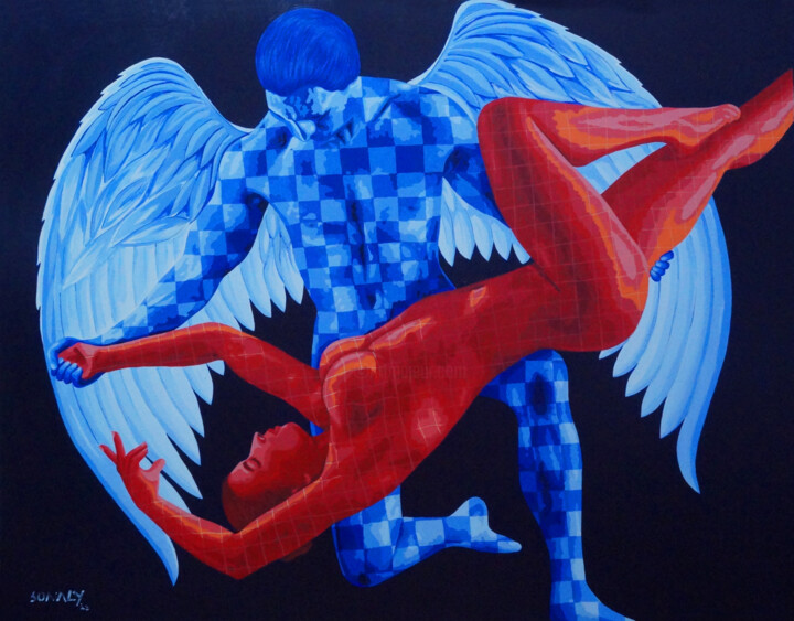 Schilderij getiteld "Dance with the Angel" door Sonaly Gandhi, Origineel Kunstwerk, Acryl