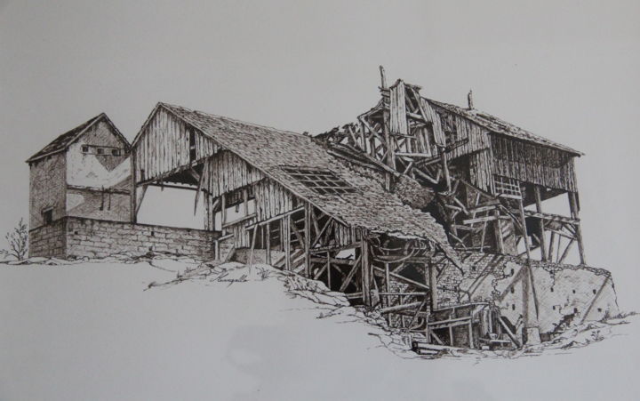 Drawing titled "Mine désaffectée I" by Luis Margallo, Original Artwork, Ink