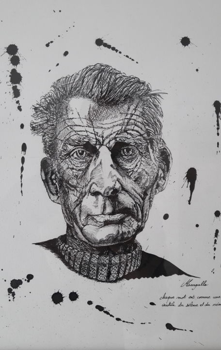 Zeichnungen mit dem Titel "Samuel Beckett" von Luis Margallo, Original-Kunstwerk, Tinte
