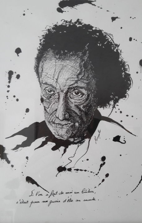 Dessin intitulée "Antonin Artaud" par Luis Margallo, Œuvre d'art originale, Encre
