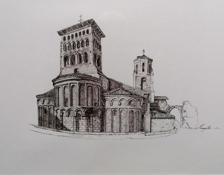 Σχέδιο με τίτλο "Église - Sahagún" από Luis Margallo, Αυθεντικά έργα τέχνης, Μελάνι