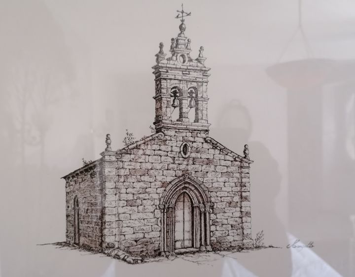 Dessin intitulée "Église - Chemin pri…" par Luis Margallo, Œuvre d'art originale, Encre