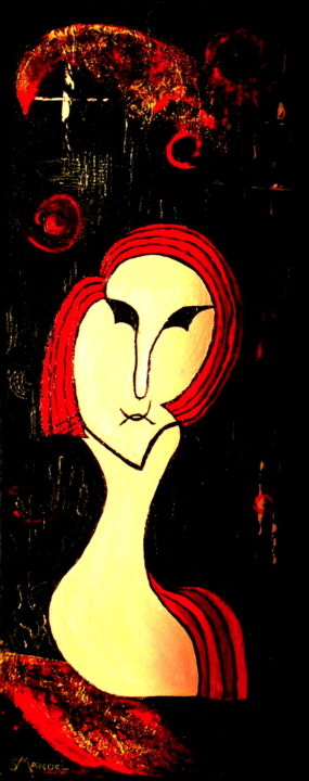 Painting titled "AUTOPORTRAIT ROUGE" by Sonia Mandel, Original Artwork, Acrylic