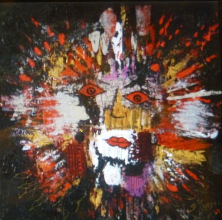 Malerei mit dem Titel "VISAGE DANS LA NUIT" von Sonia Mandel, Original-Kunstwerk, Acryl