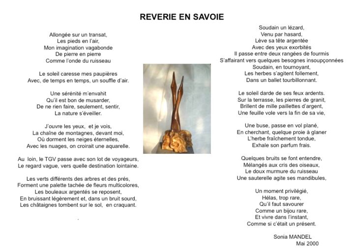 Skulptur mit dem Titel "REVERIE EN SAVOIE" von Sonia Mandel, Original-Kunstwerk, Gedicht