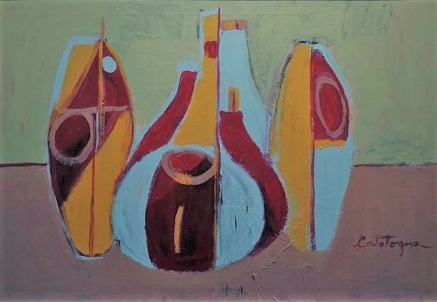 Painting titled "Scomposizione II" by Sonia Catalogna, Original Artwork, Acrylic Mounted on Wood Stretcher frame