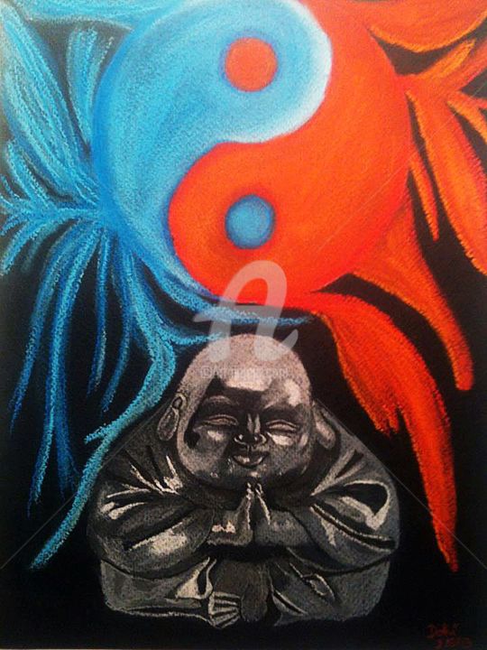 Drawing titled "bouddha-orange.jpg" by Dohi Art, Original Artwork, Chalk