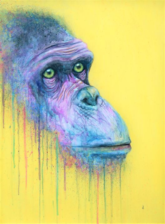 Peinture intitulée "Kenzo, le chimpanzé" par Sonia Diao, Œuvre d'art originale, Acrylique