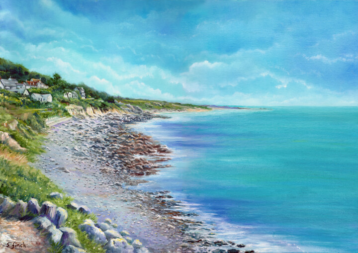 Painting titled "Coverack Cove, Corn…" by Sonia Finch, Original Artwork, Oil Mounted on Wood Stretcher frame